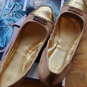 Coach Darsi Ballet Flats. sz 8.5 Leather. Gold and Tan. Almost new.